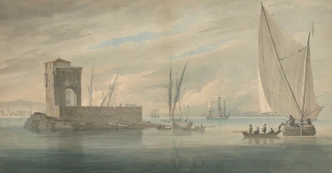 Italiensk kystscene med Island Shipping