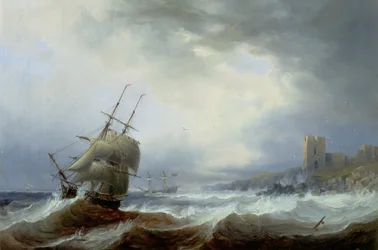 Skip som slår mot en Lee Shore (olje på lerret)