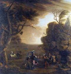 Macbeth og Banquo møter de tre heksene - av Wootton, John (1686-1765)
