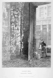 Cripplegate Postern, i kirkegården til St Giles without Cripplegate, London Wall, London, 1851.