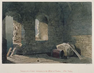 Innvendig visning av et tårn som tilhører London Wall ved Old Bailey, City of London, 1851
