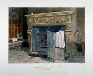 Utsikt over et skorsteinsstykke i Baptist's Head Inn, Clerkenwell, London, 1851