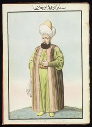 Othman (Osman) I (1259–1326), grunnlegger av det osmanske riket, sultan 1299–1326, fra «En serie portretter av Tyrkias keisere»
