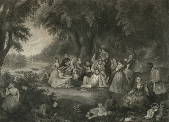 Piknik den fjerde juli, ca. 1864 (gravering med blandet metode)