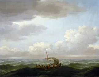 Mannskapet på galeien «Luxborough» i en livbåt. Oljemaleri, ca. 1727, av John Cleveley (1712–1777).
