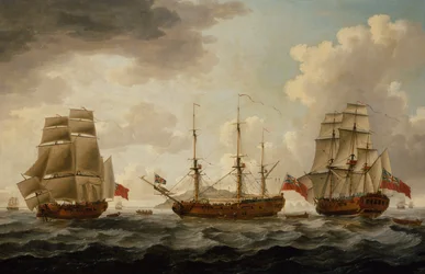 H.M.S. Tyrall i tre posisjoner utenfor Antigua