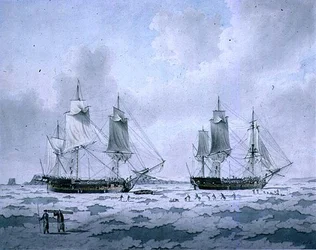 The Ships of Lord Mulgraves Expedition of Discovery innebygd i is i polarområdene