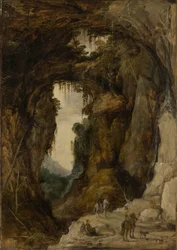 Landskap med grotte og en rytter