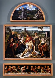 Altertavle av avsetningen, med stigmata av St. Frans, avsetningen av Kristus og det siste nattverd fra kirken for de småbrødre i Genova, ca. 1520