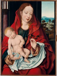 Jomfru- og barnemaleri av Joos Van Cleve den unge (ca. 1485-1540) 1518-1522 Søn. 61x45,5 cm Genes, Musei di Strada Nuova (ex Palazzo Bianco)