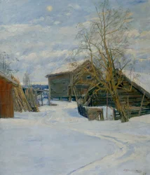 Hus i et vinterlandskap