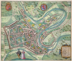 Kart over Luxembourg, fra «Civitates Orbis Terrarum» av Georg Braun (1541-1622) og Frans Hogenberg (1535-90), ca. 1572-1617