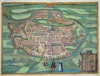 Kart over Metz, fra «Civitates Orbis Terrarum» av Georg Braun (1541-1622) og Frans Hogenberg (1535-90), ca. 1572