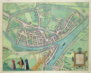 Kart over Namur, fra ’Civitates Orbis Terrarum’ av Georg Braun (1541-1622) og Frans Hogenberg (1535-90), ca. 1572-1617