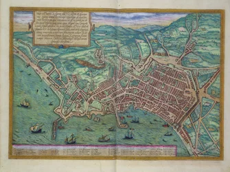 Kart over Napoli, fra «Civitates Orbis Terrarum» av Georg Braun (1541-1622) og Frans Hogenberg (1535-90), ca. 1572