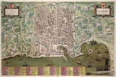 Kart over Palermo, fra «Civitates Orbis Terrarum» av Georg Braun (1541-1622) og Frans Hogenberg (1535-90), ca. 1572-1617