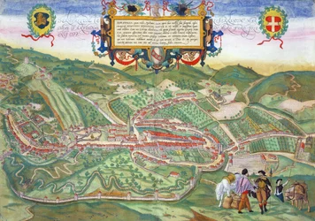 Kart over Serravalle, fra 'Civitates Orbis Terrarum' av Georg Braun (1541-1622) og Frans Hogenberg (1535-90) ca. 1572-1617
