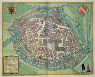 Kart over Strasbourg, fra «Civitates Orbis Terrarum» av Georg Braun (1541-1622) og Frans Hogenberg (1535-90), ca. 1572