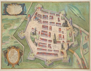 Kart over Zamość, fra «Civitates Orbis Terrarum» av Georg Braun (1541-1622) og Frans Hogenberg (1535-90), ca. 1572-1617
