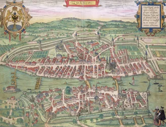 Kart over Zürich, fra «Civitates Orbis Terrarum» av Georg Braun (1541-1622) og Frans Hogenberg (1535-90), ca. 1572-1617