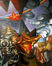 Fresco av Jose Clemente Orozco (1883-1949) i taket til Auditorium of Hospital de la Raza i Mexico City, Mexico