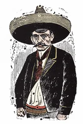 Emiliano Zapata (1880-1919), meksikansk revolusjonær. Xylografi av Jose Guadalupe Posada (1852-1913).