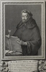 Barcelon, Juan (1739–1801). Portrett av Fray Luis de Leon. 1791. (36 x 23#39;8 cm). LEON, Fray Luis de (1528–1591). Spansk poet, prosaforfatter, teolog og agustinsk filosof. Gravering. SPANIA. CASTILLA OG LEON. Salamanca. Salamanca universitetsbibliotek.