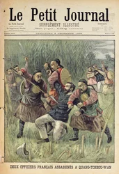 To franske offiserer myrdet i Quang-Tcheou-Wan av kinesere, tittelside fra «Le Petit Journal», 3. desember 1899