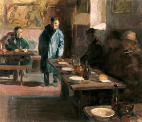 Måltidet har suppesuppe. Maleri av Jose Benlliure Ortiz (1884-1916). Olje på lerret. Museum of Fine Arts Saint Pius V, Valencia.