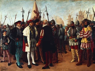 "Den franske kongen Francois I (1494-1547) i havnen i Valencia " 1800-tallet (maleri)
