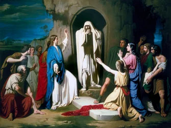 "" The Resurrection of Lazarus "" Maleri av Jose Casado del Alisal (1832-1886) om 1855 Madrid. Museum of the Real Academy of San Fernando. Spania