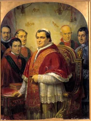 Portrett av pave Pius IX (1792-1878) rundt hans kardinaler Maleri av Jose Galofre y Coma (1819-1877) 1847 Søn. 1,43x1,08 m