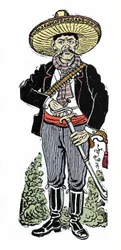 Portrett av Amador Salazar under den meksikanske revolusjonen i 1910. Xylografi av Jose Guadalupe Posada (1852-1913).