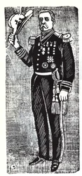 Portrett av Porfirio Diaz (1828-1915), president i republikken Mexico. Xylografi av Jose Guadalupe Inn (1852-1913).