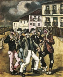 GUTIERREZ SOLANA, Jose (1886–1945). Mascaras vinateras (vinhandlermaskara). 1944–1945. Olje på lerret. Privat samling.