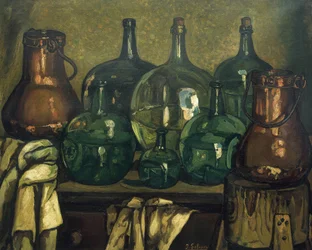 GUTIERREZ SOLANA, Jose (1886–1945). Stilleben med flaske. 1927. Samtidskunst. Olje på lerret. Privat samling.