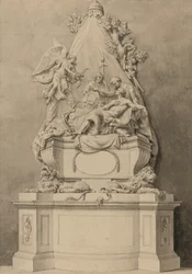 Generalmajor Wolfes monument, nordområdet, Westminster Abbey (blekk og vask på papir)