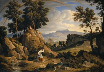 Landskap nær Olevano med regnbue, 1823-24