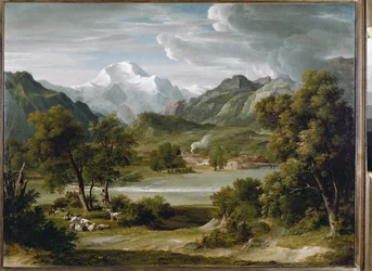Lauterbrunnen-dalen nær Unterseen med utsikt over Jungfrau (Sveits) (olje på lerret, ca. 1821)