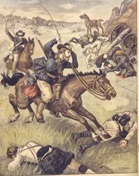 Boer-kommando angriper britisk patrulje under Anglo-Zulu og Anglo-Boer Wars 1850-1902, illustrasjon
