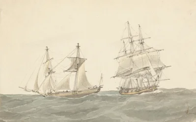 Barquentine og fregatt i tungt hav