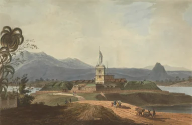 Sørøstutsikt over Fort Marlborough, Benkulen, Sumatra, 1799