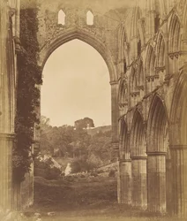 Rievaulx Abbey. Interiør i koret, 1850-tallet.