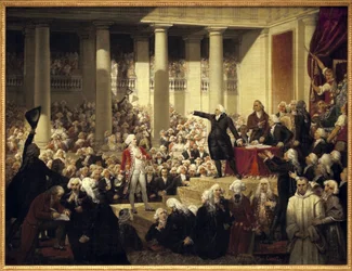 Den franske revolusjon: Honoré Gabriel (Honoré-Gabriel) Riqueti, greve av Mirabeau (1749-1791), foran Monsieur Henri Evrard (Henri-Evrard), marki av Dreux Brézé (Dreux-Brézé) (1762-1829), i deputertforsamlingen, 23. juni