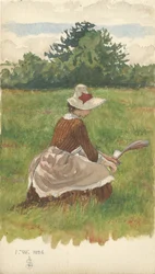Kvinne som samler strandgress 1.VIII.1886, 1886 (blyant og wc på papir)