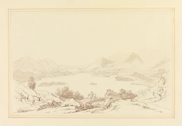 Generell utsikt over Lake of Derwent Water (penn og blekk med wc over grafitt på vevd papir)