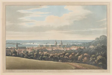 Utsikt over Greenwich og nedover elven, 1795 (akvatint)