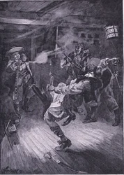 Skjøt den nye kapteinen gjennom hodet (litho)