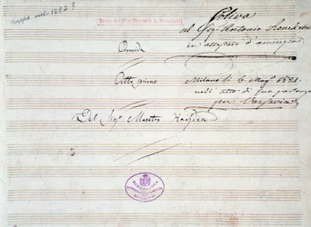 Første side av musikalsk partitur av menuetten i Armida av J Haydn (1821)