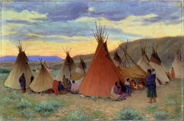 Kveld på Crow-reservatet, Montana (olje på lerret)